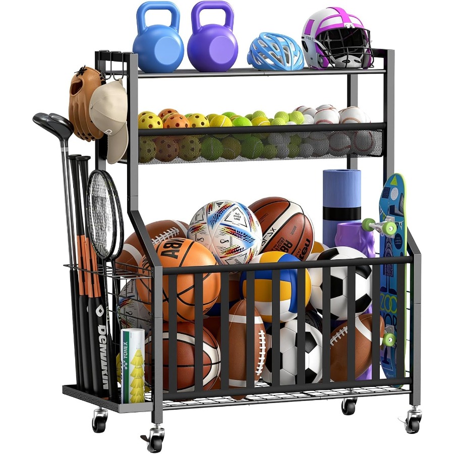 Sports Equipment Rack - Garage Sports Equipment Organizer, Ball Storage